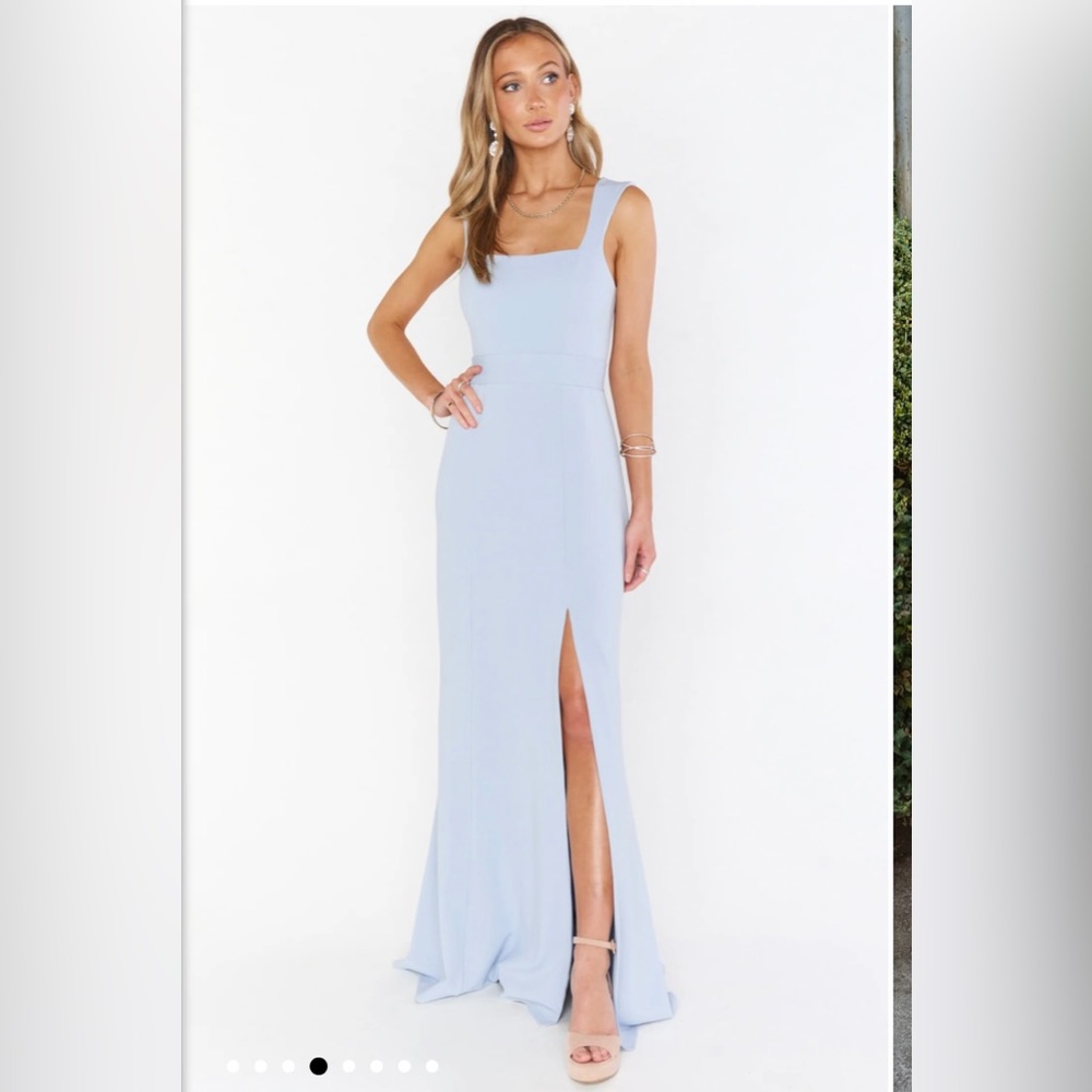 Show Me Your MuMu Pale Blue Square-Neck Maxi Dress with Front Slit